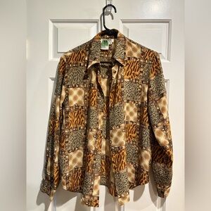 Allison Taylor vintage long sleeve blouse silk button down shirt animal belts M